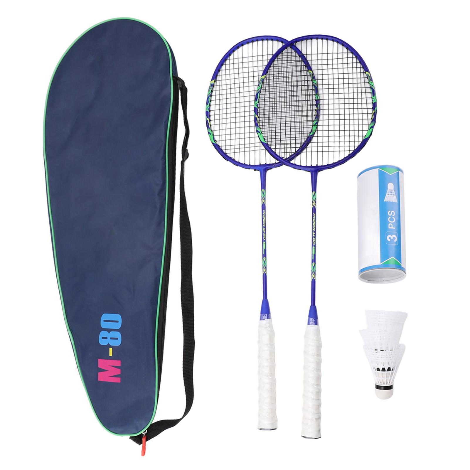 

Набор ракеток для бадминтона для игр на открытом воздухе во дворе, включающий 2 ракетки и 3 нейлоновых бадминтонных волана Blue Green