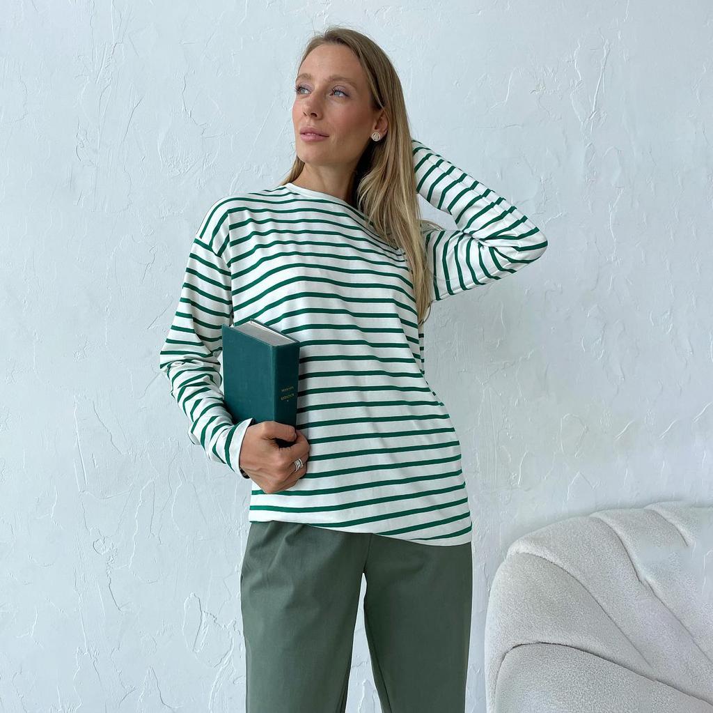 Summer Women Long Sleeve T-shirt O Neck Stripe