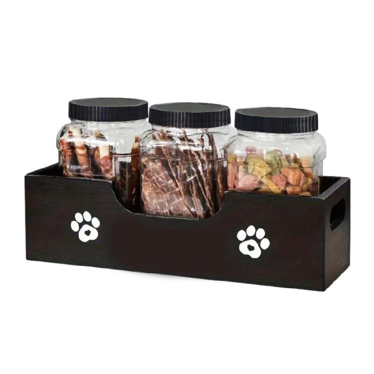 Triple Jar Pet Food Organizers Made From Sustainable Wooden Food Organizers For Cats Dog Treat Freshness And Space Saving