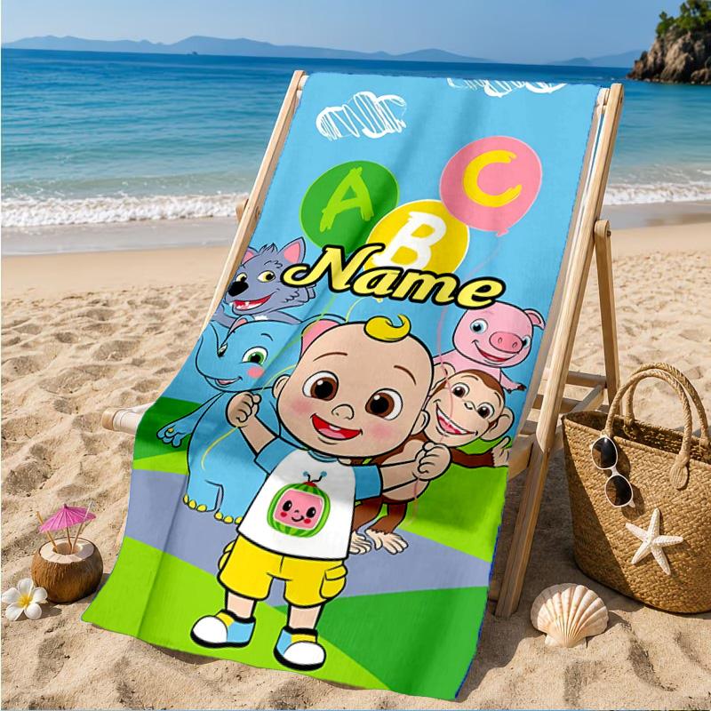 Custom Name Coco-melon Adventure Beach Towel Microfiber Beach Towel, Lightweight and Quick-Dry, for Summer Travel, Swimming Pool Gift