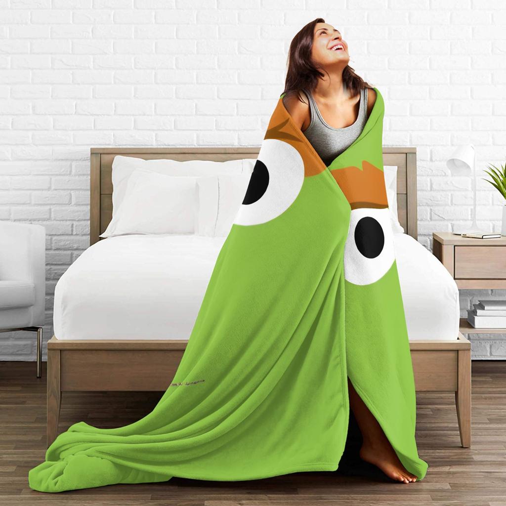 Oscar the Grouch Big Face Blanket S-Sesames Streets Warm Soft Plush Bedding Throws For Couch Chair Sofa Bed Bedspread Bed Cover