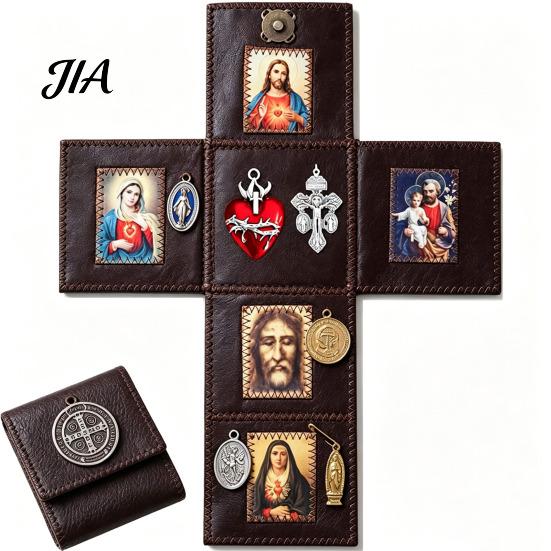 Spiritual Practice Tool Portable Catholic Altar, Handmade Pocket Prayer Shrine, Faux Leather Folding Altar Foldable Devotional Religious Gift