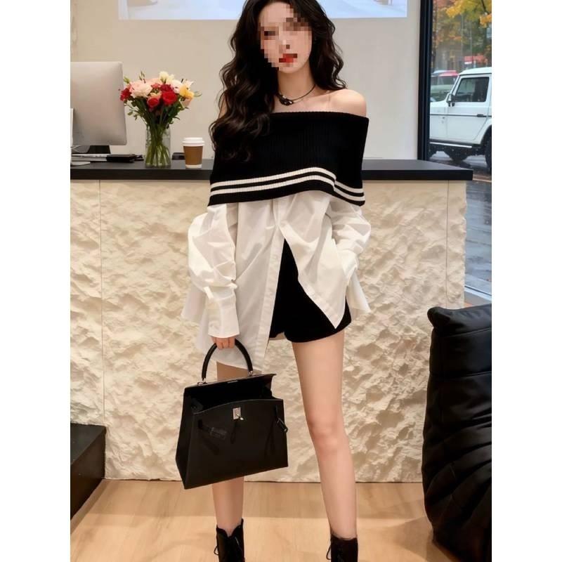 Chemise Tricotée à Épaules Dénudées pour Femme Printemps avec Motif 3D pour un Usage Décontracté