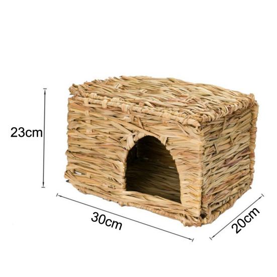 Woven Grass Straw Small Pet Rabbit Hamster Cage Nest House Chew Toy Foldable Bed
