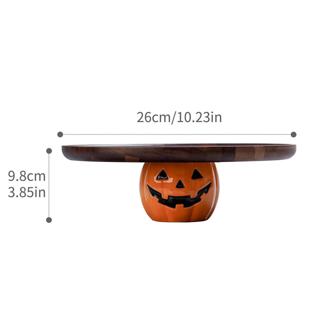 Halloween Pumpkin Wooden Serving Tray – Wooden Dessert and Bread Display Stand for Holiday Party Décor