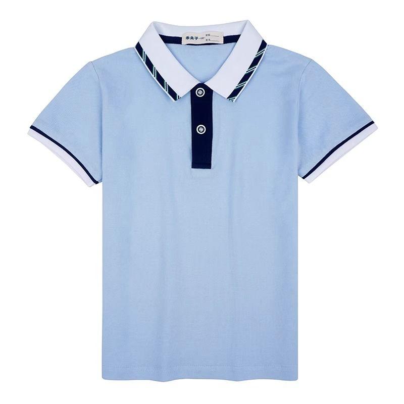 

High School Students White Polo Bottoming Shirt T-shirt Men and Women Student Lapels Long Sleeve Inner Wear Uniforms in Summer Junior High School Tops 2207 [short sleeve-lapel] Blue Bar-Blue 170cm
