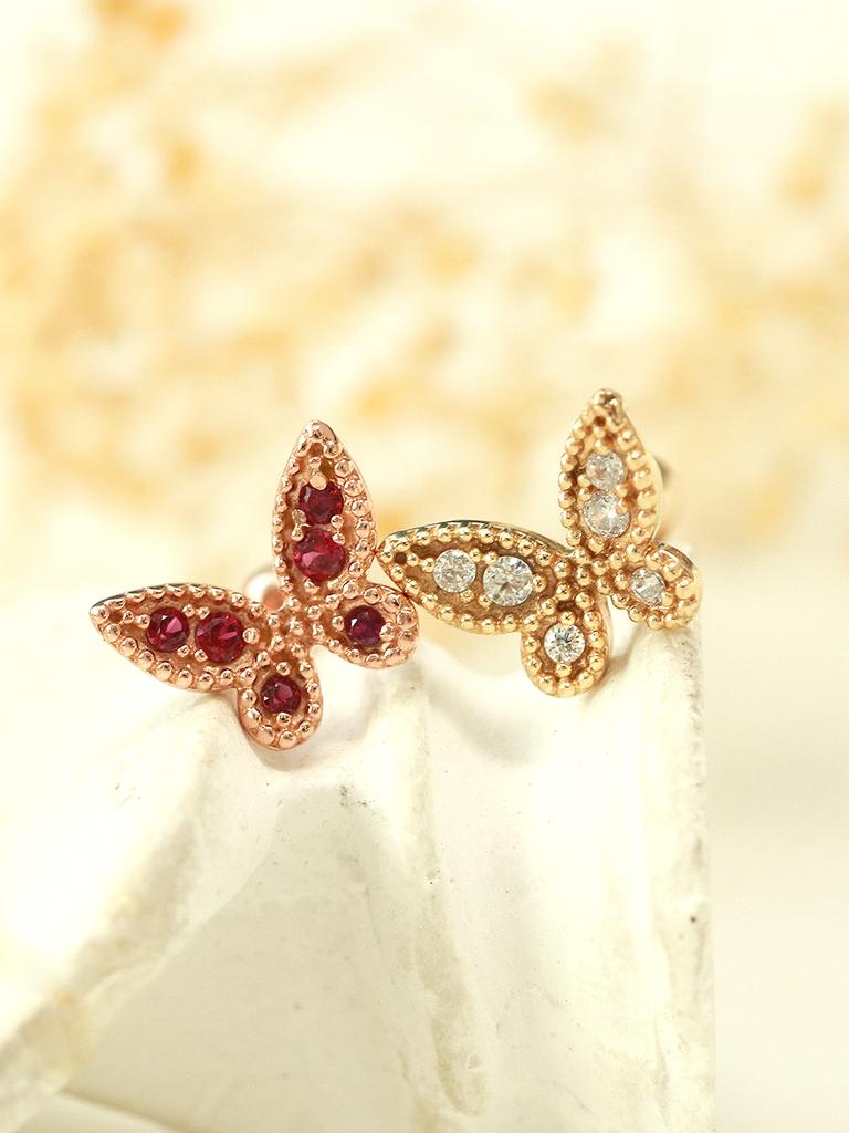 Minimalpiercing 14K Antique Colorful Butterfly Piercing Earrings