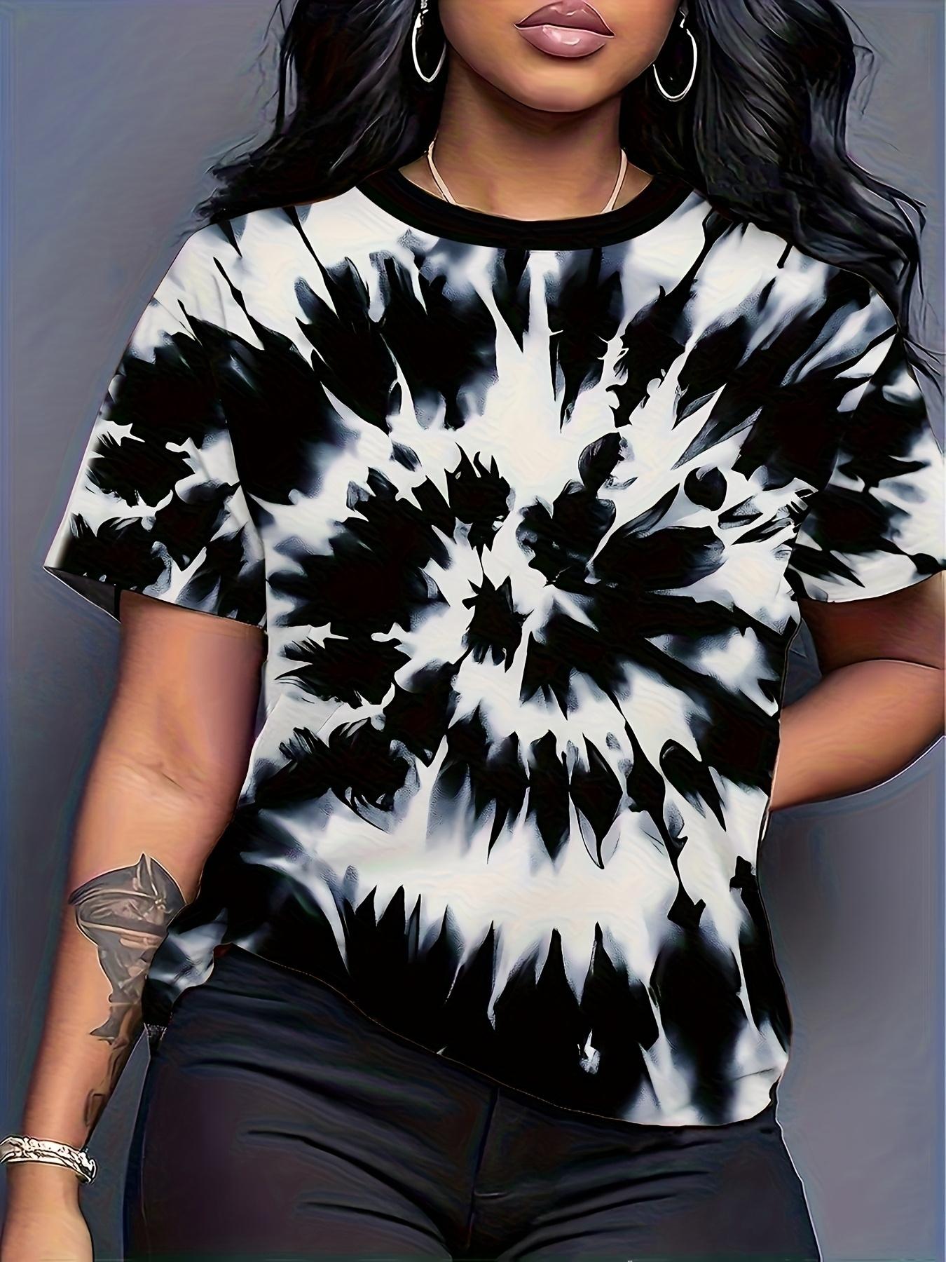 

Women s Gradient Black and White Tie-Dye Print T-Shirt. Comfortable Fabric. Trendy and Fashionable. Versatile Casual Summer Crew Neck Top 3XL дубильна кора