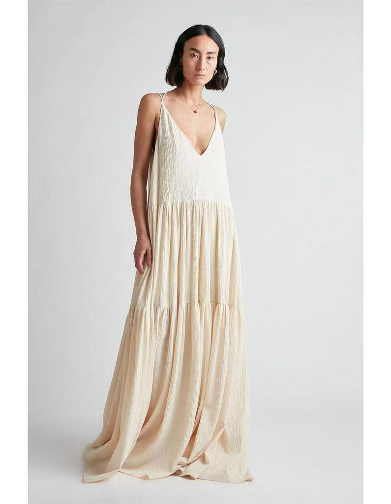European Women's Loose Pleated Asymmetrical Beach Dress 2024