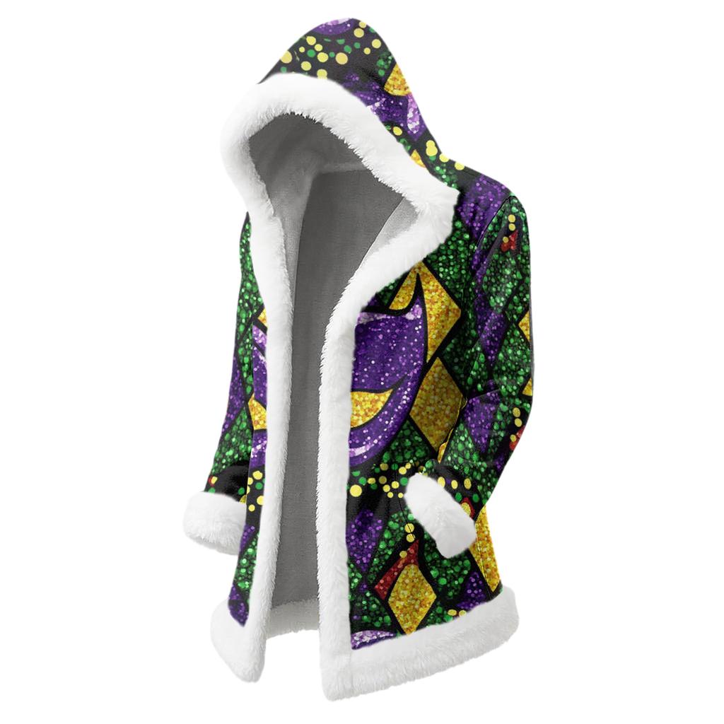 Unisex Casual And Fashionable Plush Collar Hooded Long Sleeved Carnival Print Jacket