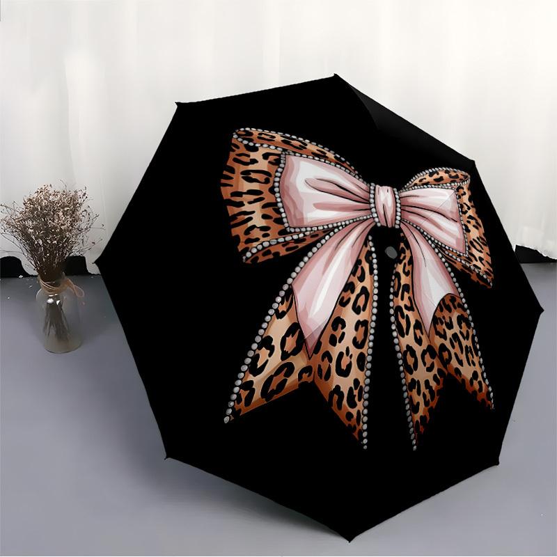 1pc Leopard Bow Automatic Open/Close Umbrella - Compact Travel Umbrella with 8-Rib Durable Frame, Lightweight & Portable Design z58