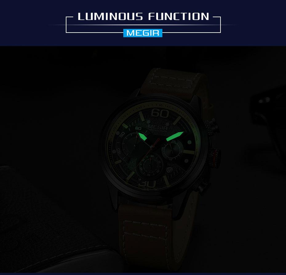 MEGIR Fashion Men Watches Luxury Brand Sports Quartz Chronograph Waterproof Man Business Wristwatch 24-hour Reloj Hombre 2110