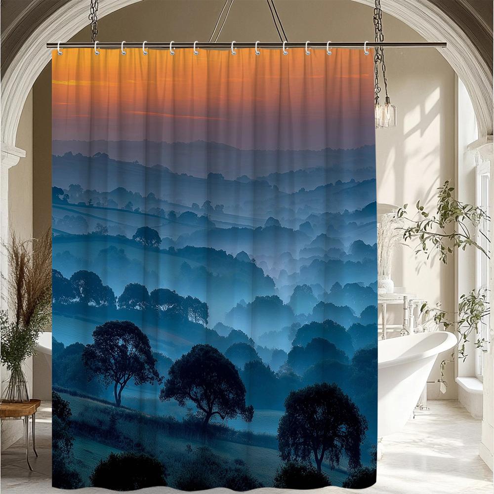 1pc Scenic Shower Curtain Nature Morning Mist Mountain Landscape Shower Curtain Beautiful Morning Light And Serene Scenery of 90x180cm