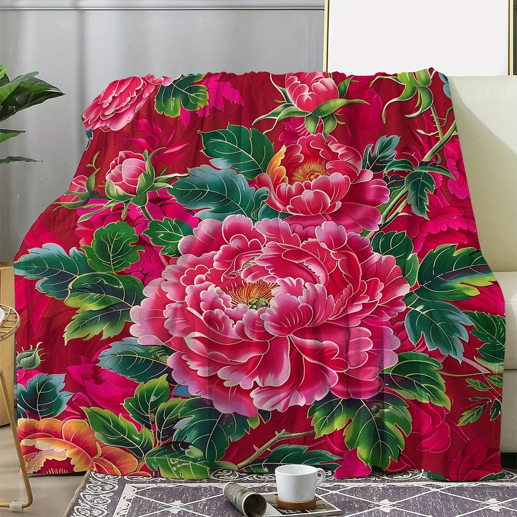Flower Blanket Watercolor Vintage Color Peony Blanket Flannel Blanket Soft Comfort Blanket Suitable For Sofa Blanket