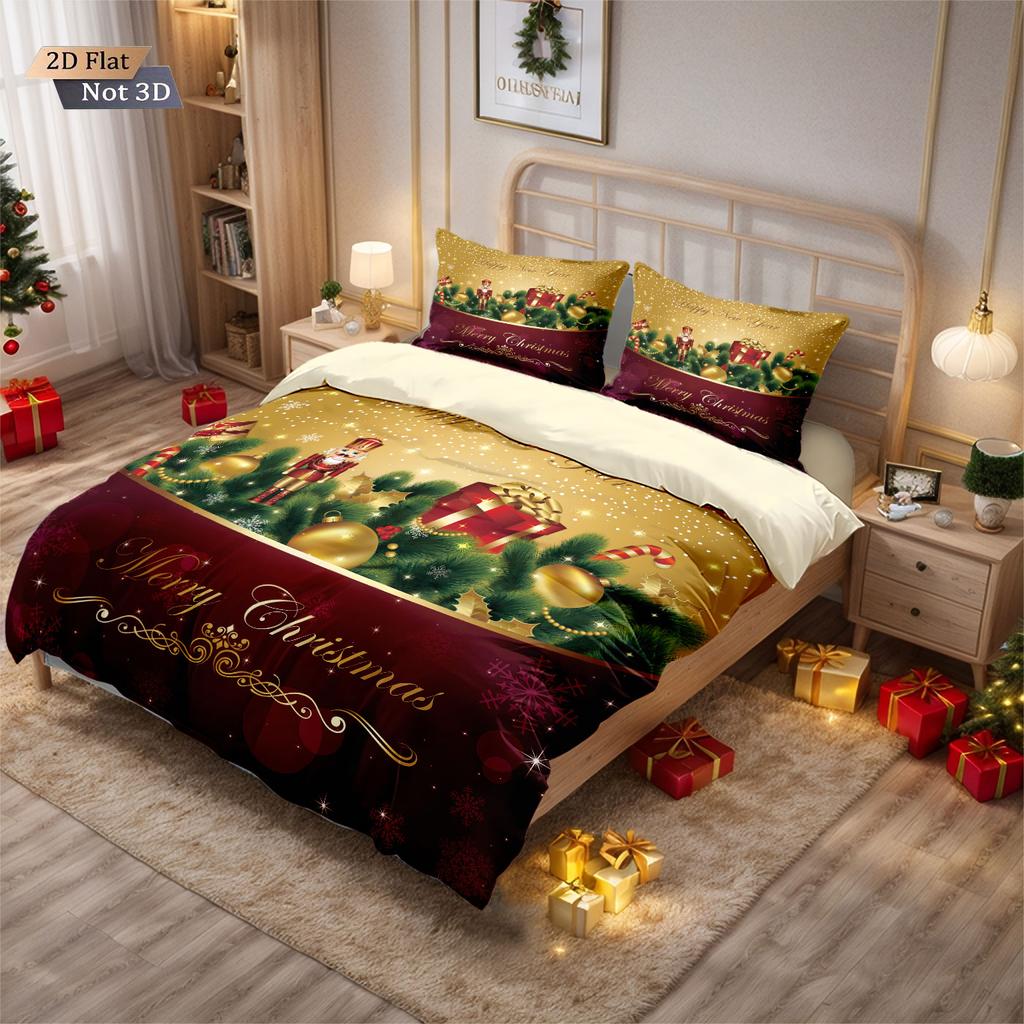 3-teiliges Weihnachtsgeschenk Kranz Bedruckter Kern Kostenloses Bettwäsche-Set Weich und Bequem Schlafsaal Schlafzimmer Mehrere Größen Maschinenwaschbar