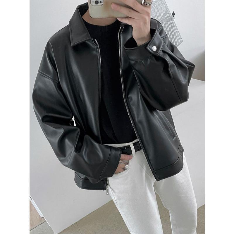 Giacca in pelle PU leggera e morbida nera corta da uomo, con cerniera, casual, da uomo, giacche e cappotti alla moda, primavera autunno, lusso fresco