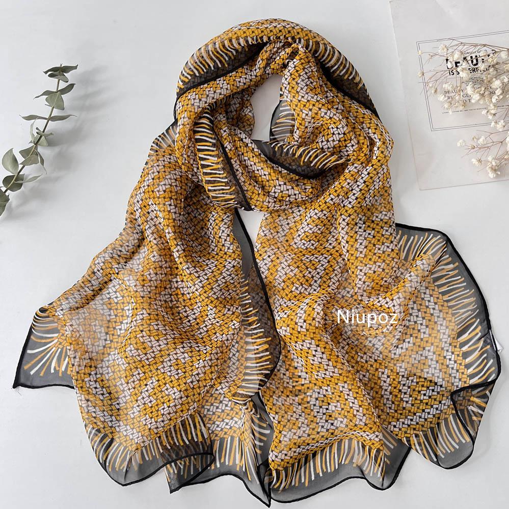 Pretty Gradient Leaves Women Foulard Elegant Chiffon Georgette Bandana Scarf Summer Beach Sun Protection 50*160cm