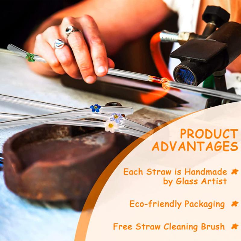 High Borosilicate Glass Drinking Straws Reusable Bar Tool for Coffee Mug Tea Beer Cocktail Love Heart Turtle Mushroom Flower