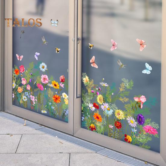 Cartoon Plants Wall Sticker Waterproof Flower Grass & Butterfly Decals Vinyl Art Decoration Removable Background Stickers for Living Room Girls