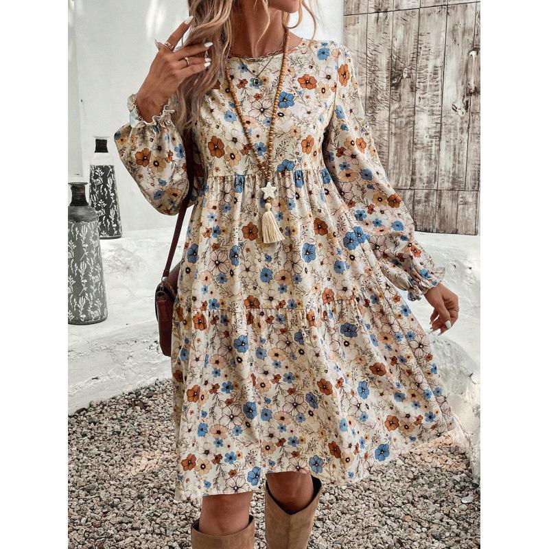 2026 European and American women s clothing explosive products hot-selling European and American dresses with printed zippers and sleeves S