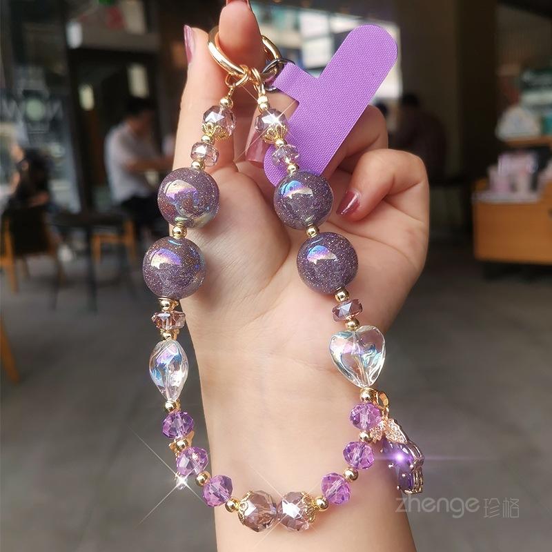 

Mobile phone lanyard purple grape pendant bead bracelet women s ins boutique handmade wrist ornament hanging chain short style grape pendant bead bracelet + purple card strip