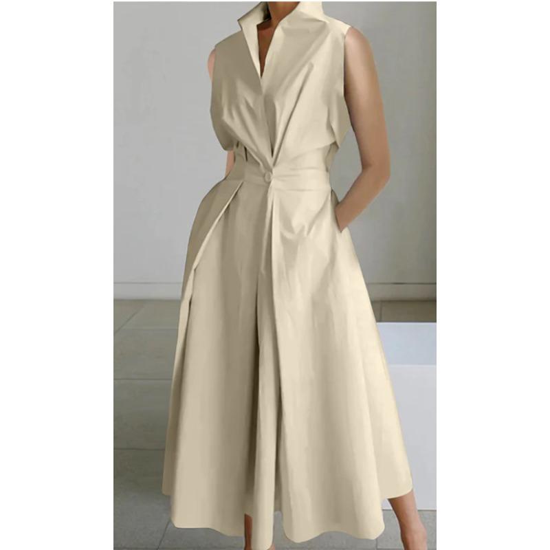 Dress summer new commuter fashion solid color V-neck women's button pendulum dress