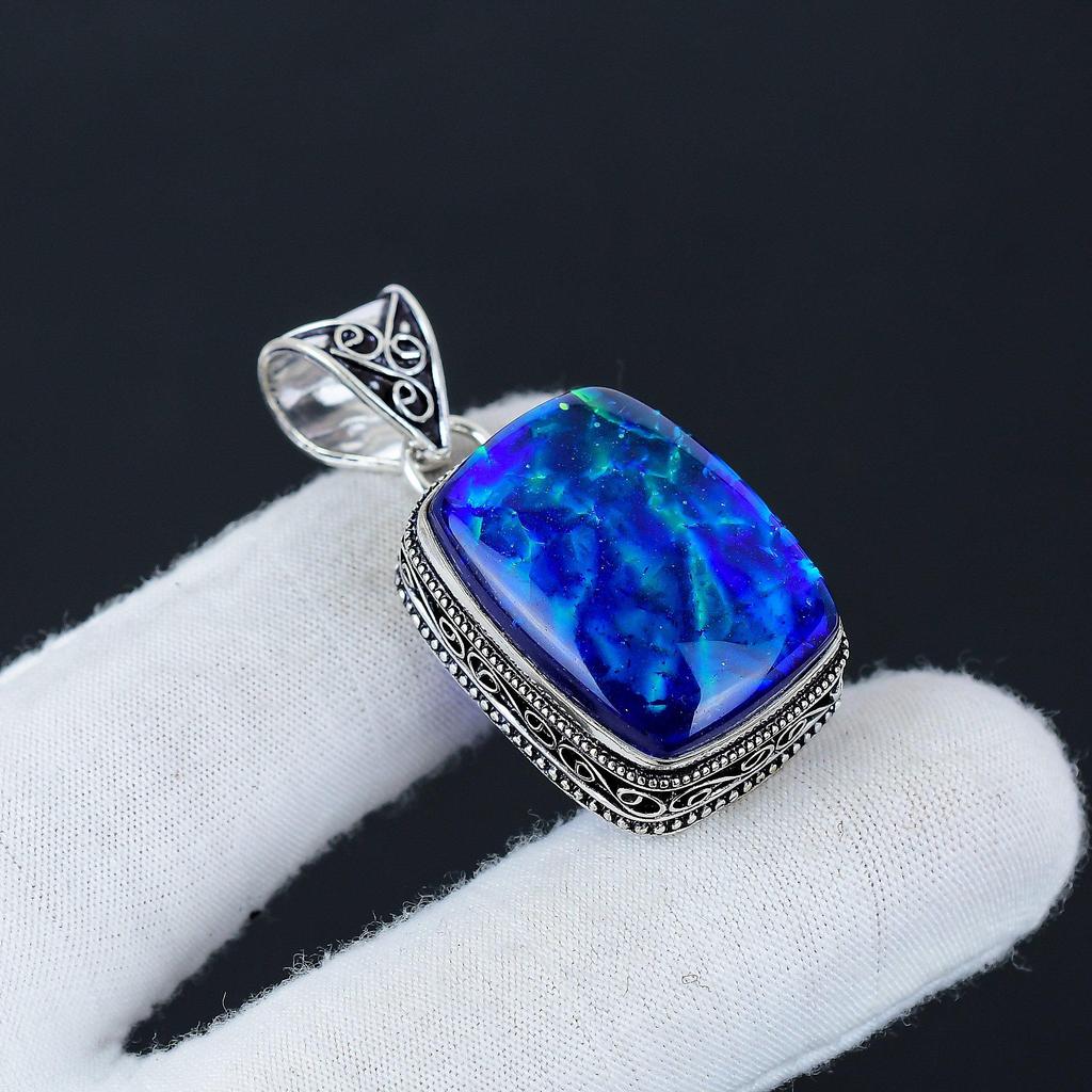 Dainty Australian Triplet Opal Gemstone Silver Pendant in 925 Sterling Silver- Handmade Design, Everyday Wear Jewelry, Unique Pendant Gift