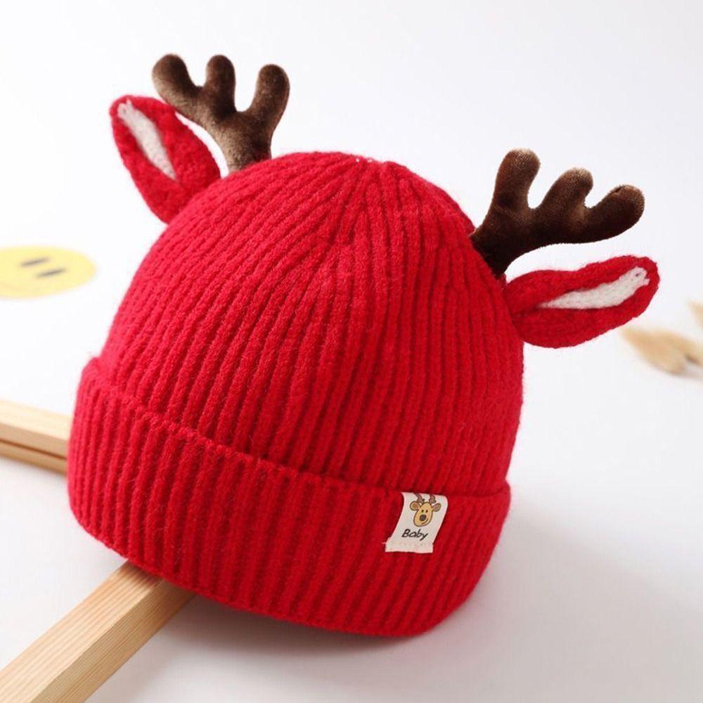 Elk Antlers Warm Knitted Hats Thickened Ear Protection Hats Pullover Princess Cap  Autumn Winter