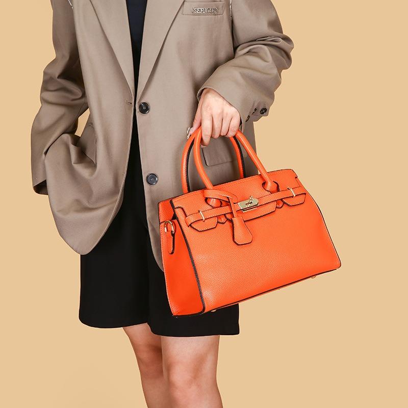 Bag women's early spring new simple solid color shoulder bag fashion temperament lychee pattern handbag