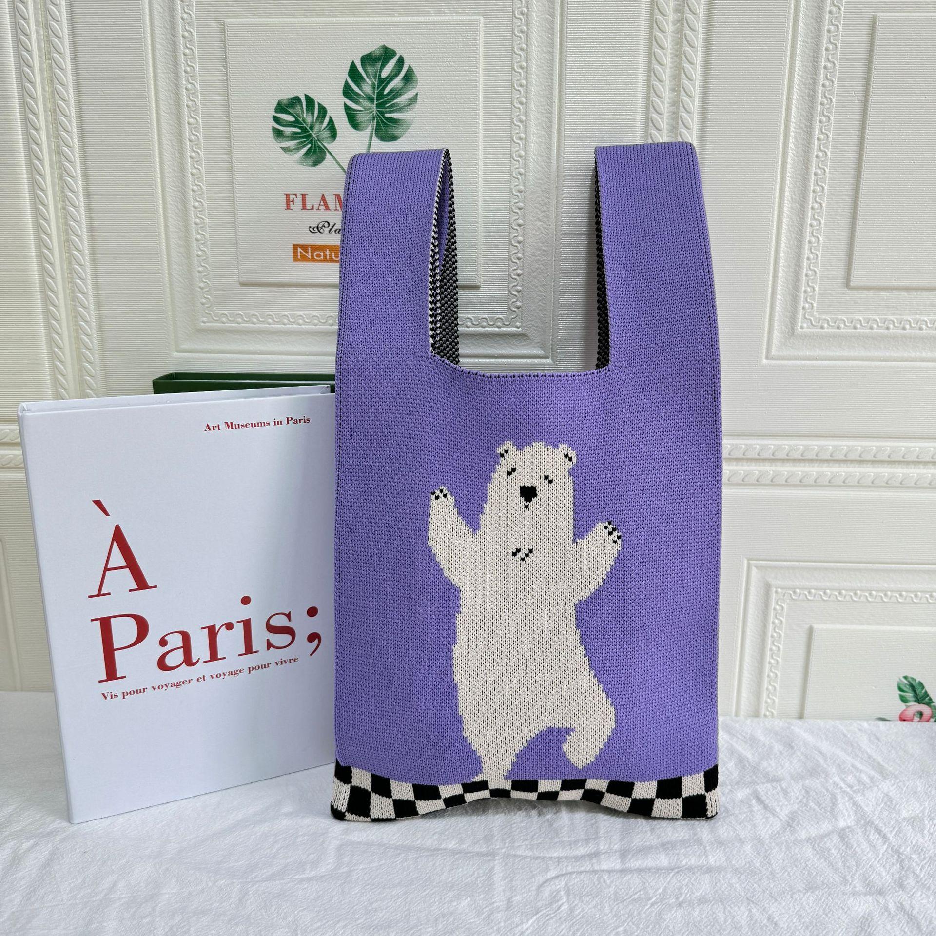 

Knitted Handbag with Bear Pattern Large Capacity Tote Bag Durable Handheld Bag Soft Texture Lightweight Design for Everyday Use One Size