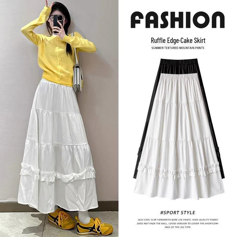 

Women s High Waist A-Line Puffy Midi Skirt - White, Spring/Summer 2025 XL [Recommended for 126-140 lbs]