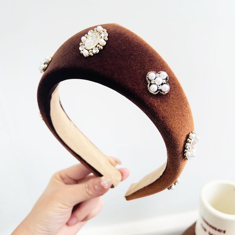1pc European and American Velvet Headband for Women,Hairbands with Diamonds and Pearls Hair Hoop Lady Headwear Daily Wear