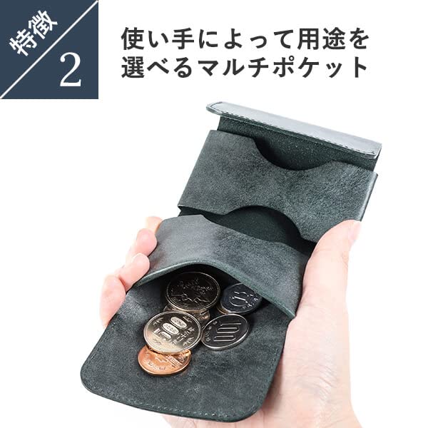 FABRIK Mini Pocket Wallet, Compact Wallet, Mini Wallet, Cowhide Leather, Stylish, Tokyo, Palm-Sized, Dark Green