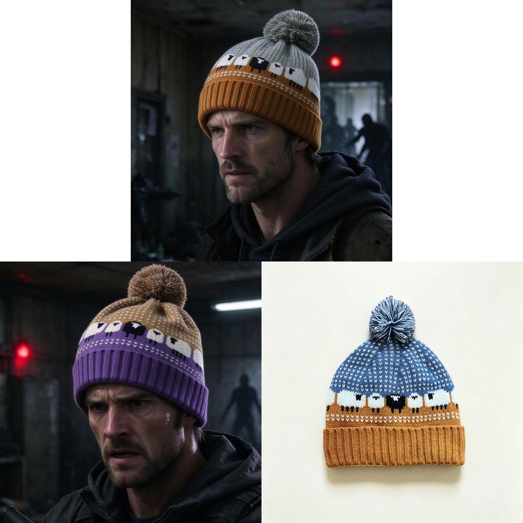 Resident Evil Bryan Knit Beanie With Embroidered Lamb Animal Pattern For Winter Warmth