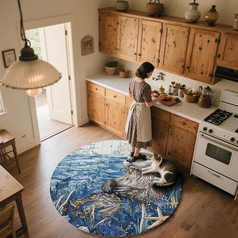 Zwierzęta Morskie,Okrągły Dywanik,Dywanik do Salonu Sypialni Sofy Pokoju Zabaw Dekoracja,Antypoślizgowa Mata Podłogowa