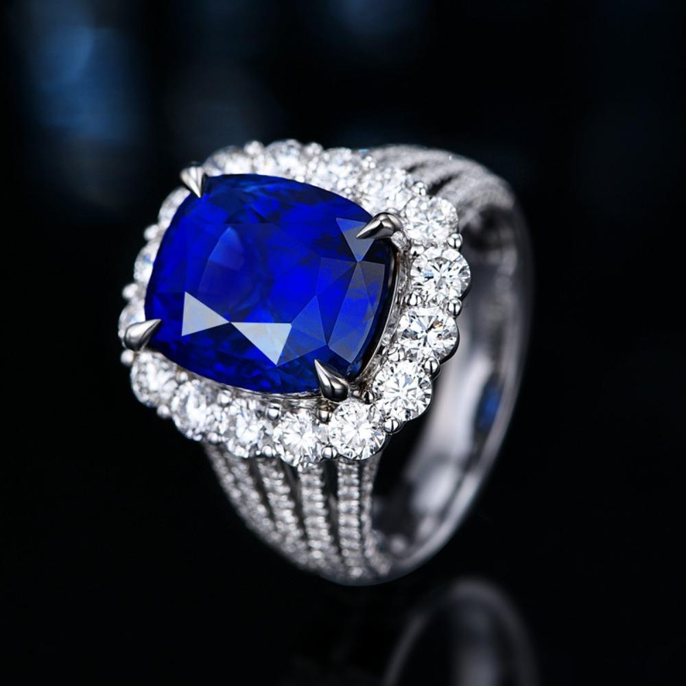Open Ring 5ct Lab Created Royal Blue Sapphire 18K Gold Plated Women Adjustable Ring with Fake Zircon