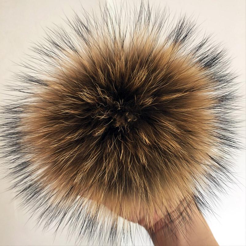 13 15 cm DIY Naturfarbe Echte Waschbärfell Pompons Für Taschen Gestrickte Mütze Hüte Echtes Fuchs Fell Pompon