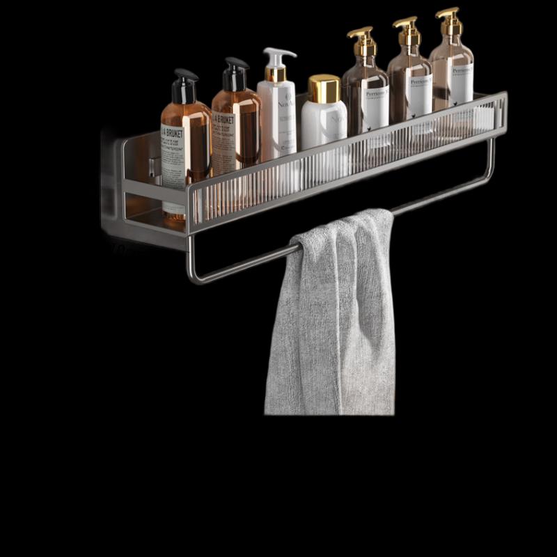 Punch-Free Gunmetal Gray Wall Shelf with Towel Rod