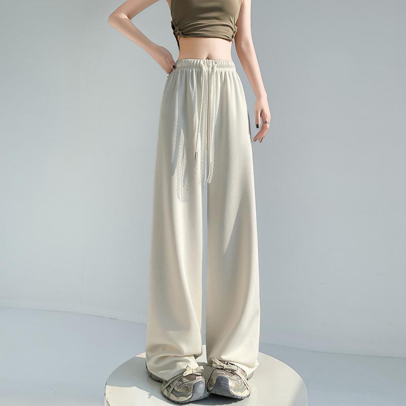 Wide-leg Pants Women's Spring and Summer High-waisted Thin Lace Drawstring Straight Sweatpants Sweatpants