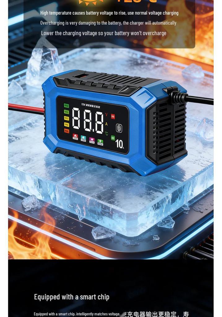 Smart Pulse 12V 10A Charger for Motorcycle and Car Batteries