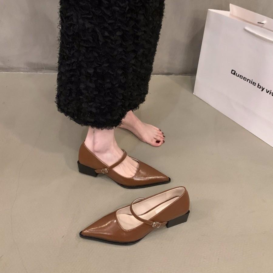 French temperament medium high heel black pointed single shoes women's shoes 2025 new spring and autumn winter Mary Jane evening shoes