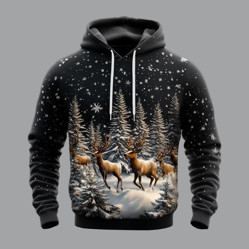 Santa Claus Reindeer 3D Printed Hoodie Men's And Women's Autumn And Winter Fashion Casual Pullover Christmas Holiday Party Top