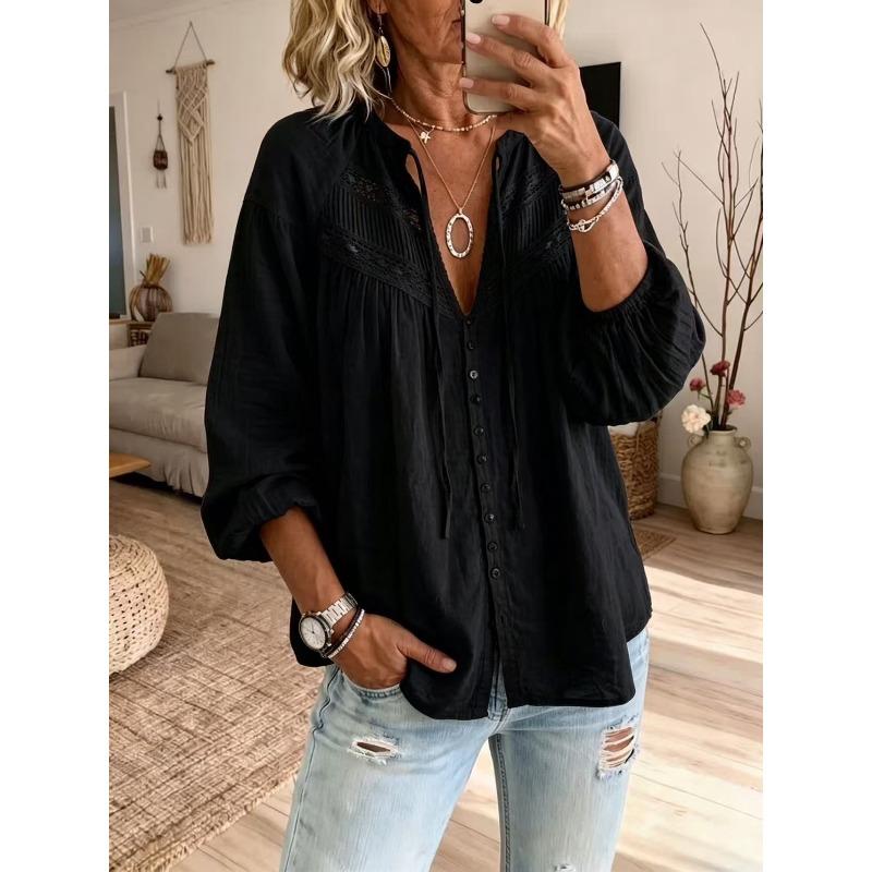 IHUASU Bluse e Camicie Casual da Donna con Scollo a V e Maniche Lunghe