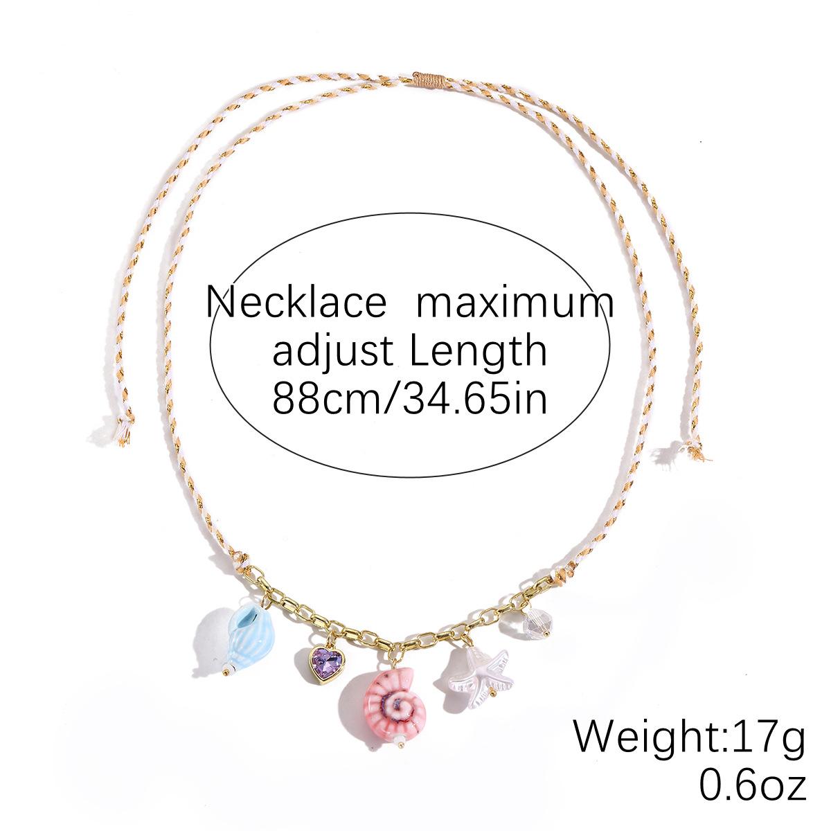 

Вязаное цветное ожерелье из веревки, ожерелье в форме хрустального сердца, модное ожерелье-цепочка из сверкающих ракушек в корейском стиле, женский модный подарок для вечеринки 25 Pink conch necklace