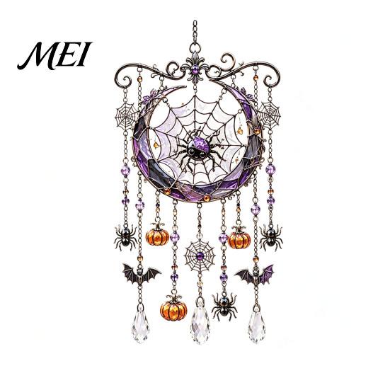 Whimsical Bat And Black Cat Decor Halloween Acrylic Wind Chime Pendant, Crystal Suncatcher Hanging Ornaments, Decorative Luminous Pumpkin Porch