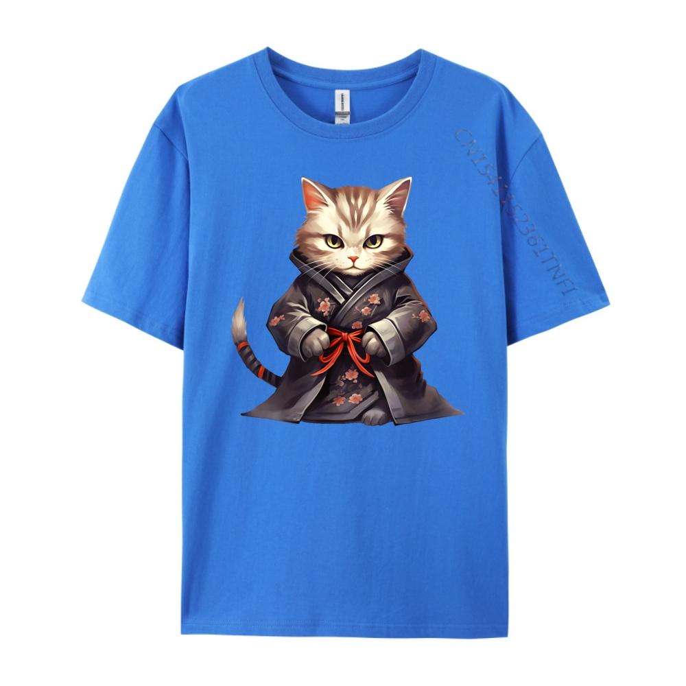 Cute Samurai Cat Japan Warrior Bushido Anime Mens Clothing 2025 T Shirt Men Tee Shirt Clothes Oversized T Shirt