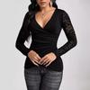 2024 Autumn/Winter Slim Fit Solid Color T-Shirt with Lace Sleeves for Women