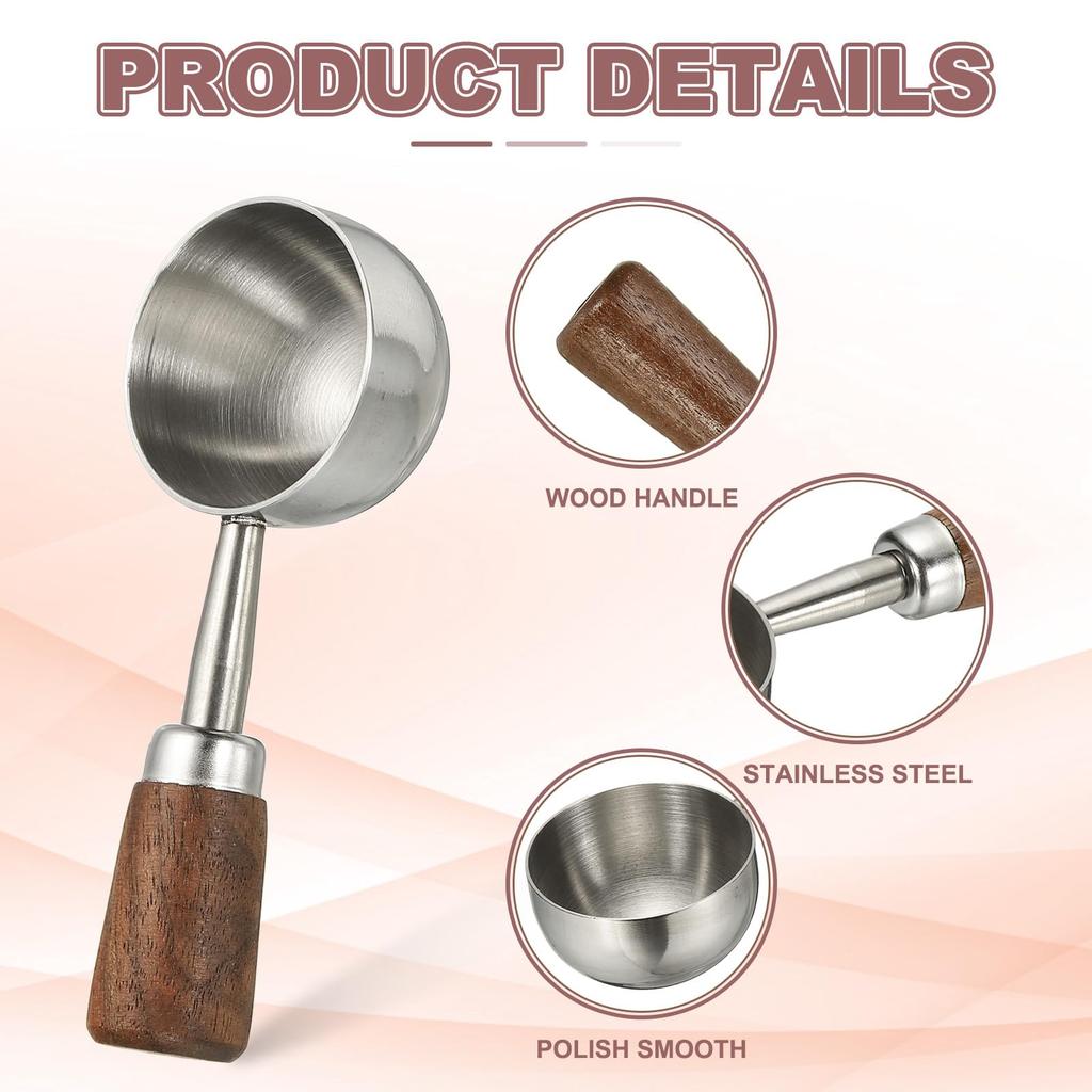 uxcell Coffee Measuring Spoon, 1.45" x 0.7" 15ml Stainless Steel Coffee Scoop with Wooden Handle for Ground Coffee or Tea, Silver