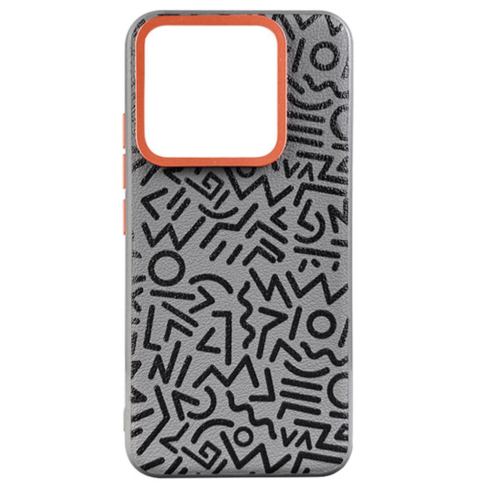 

For Xiaomi 14 Case Pattern Graffiti PU+PC+TPU Phone Cover with Metal Lens Frame Black