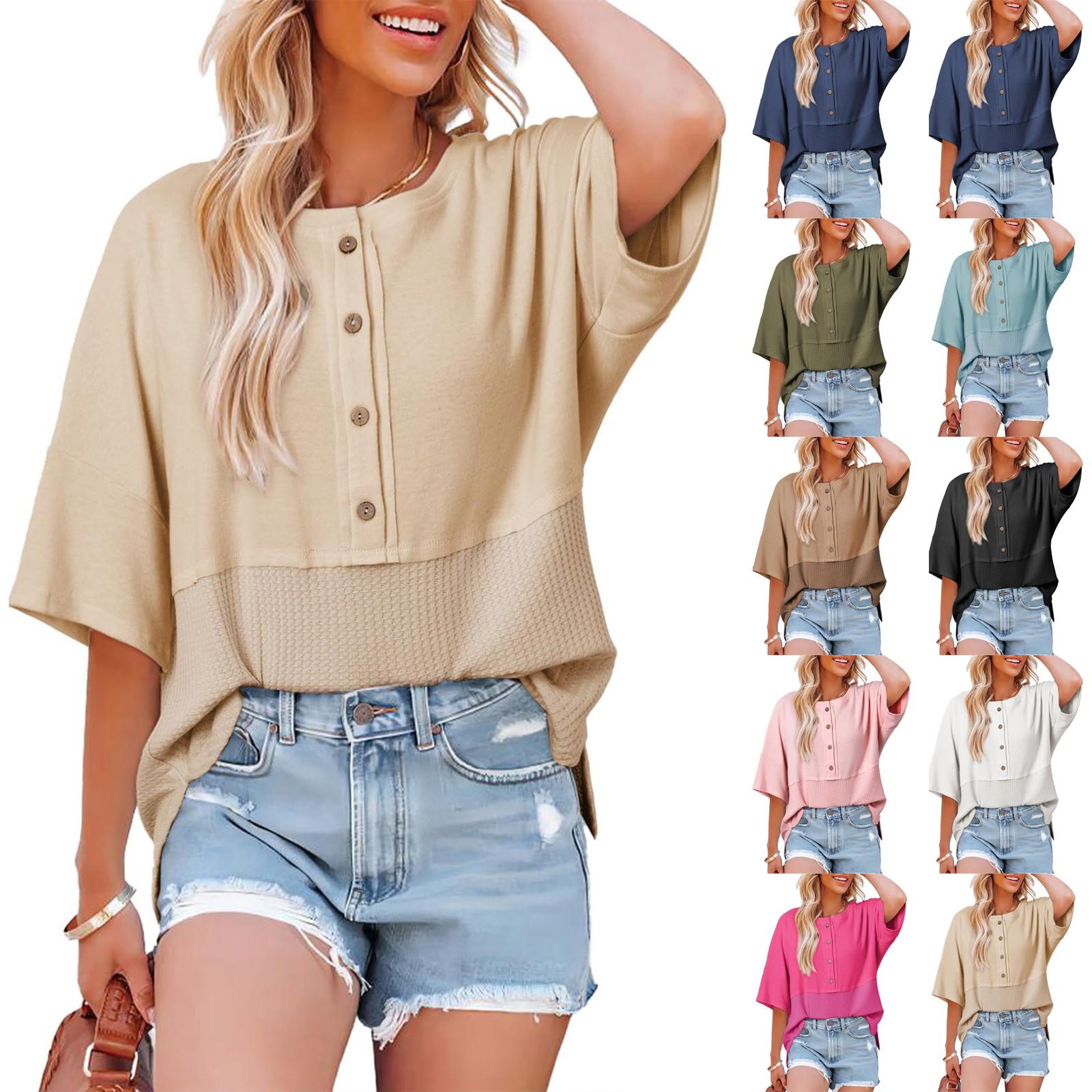 

Fashion Women s Tops Casual Button-Down Neck Oversized Patchwork Shirt S